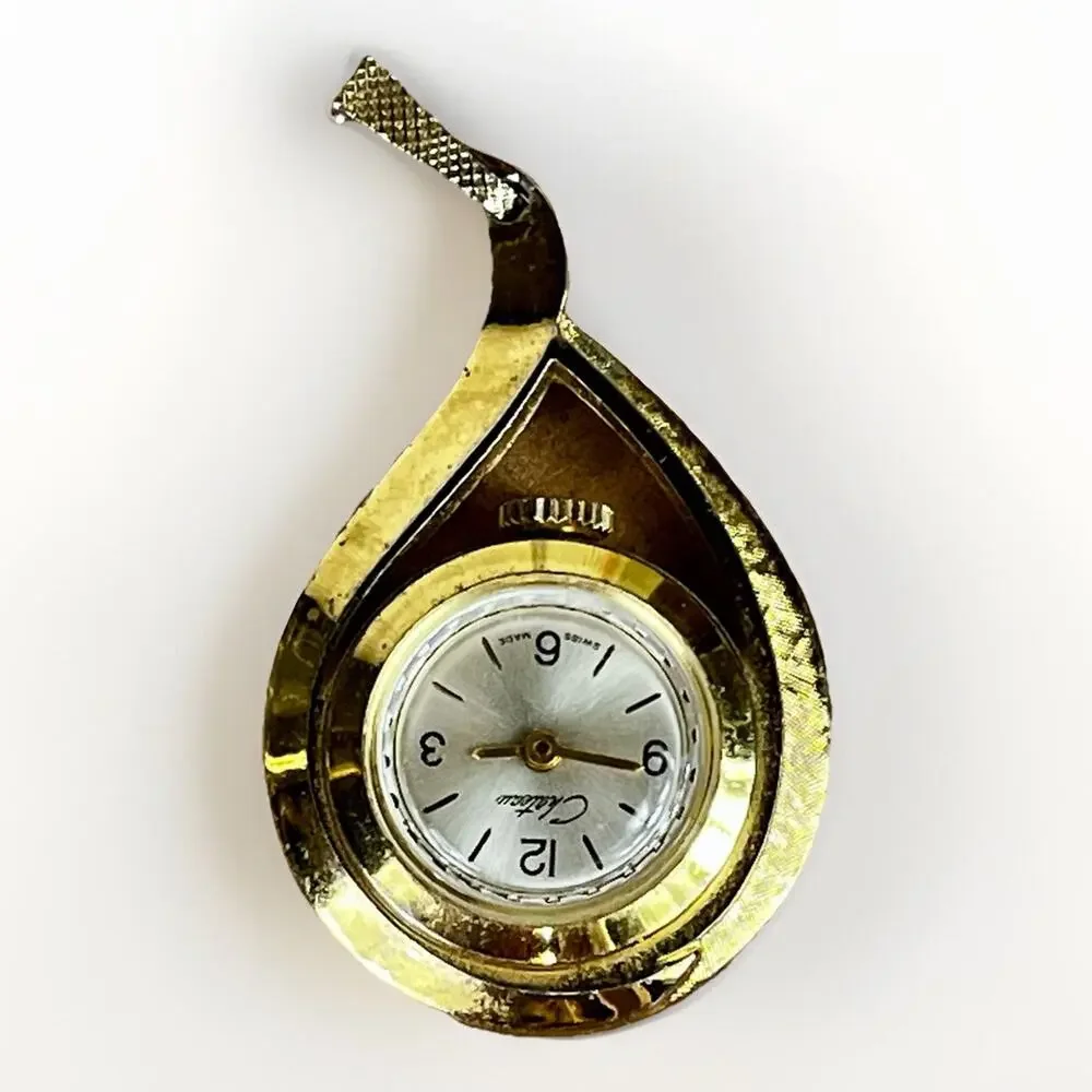 VTG Chateau Pendant Swiss Watch Womens Gold Tone Stainless Steel White Dial READ